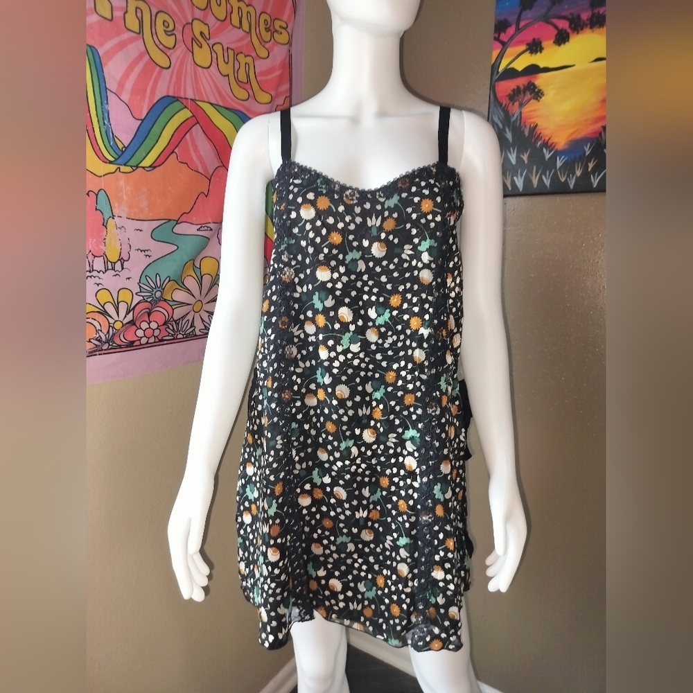 Anna Sui Black Silk Floral Mini Dress Sz 2